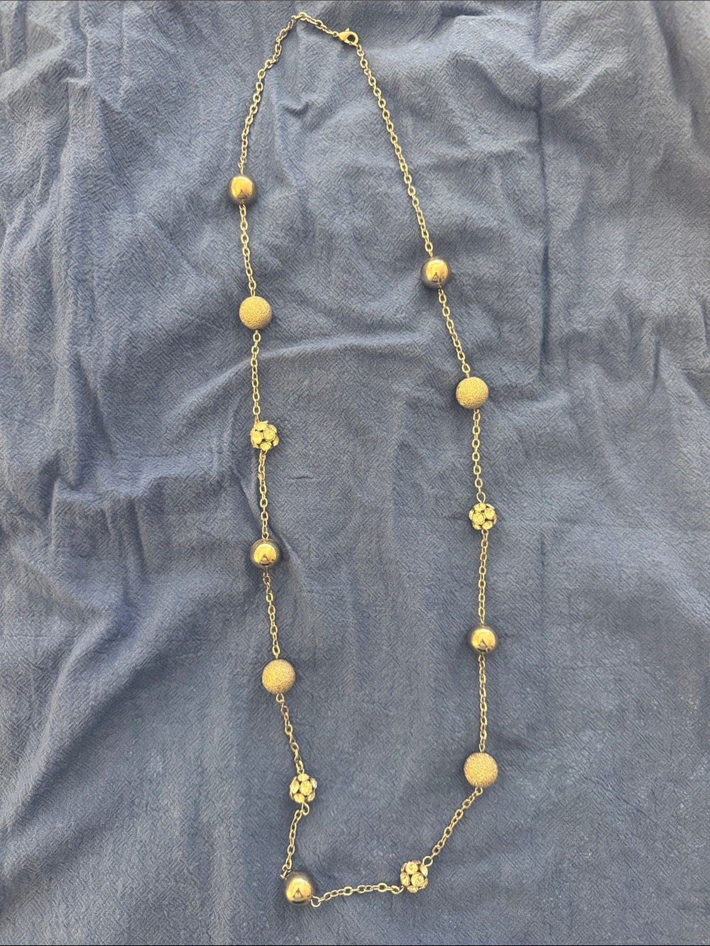 Gold Bead and Flower Long Necklace - Women's Jewelry